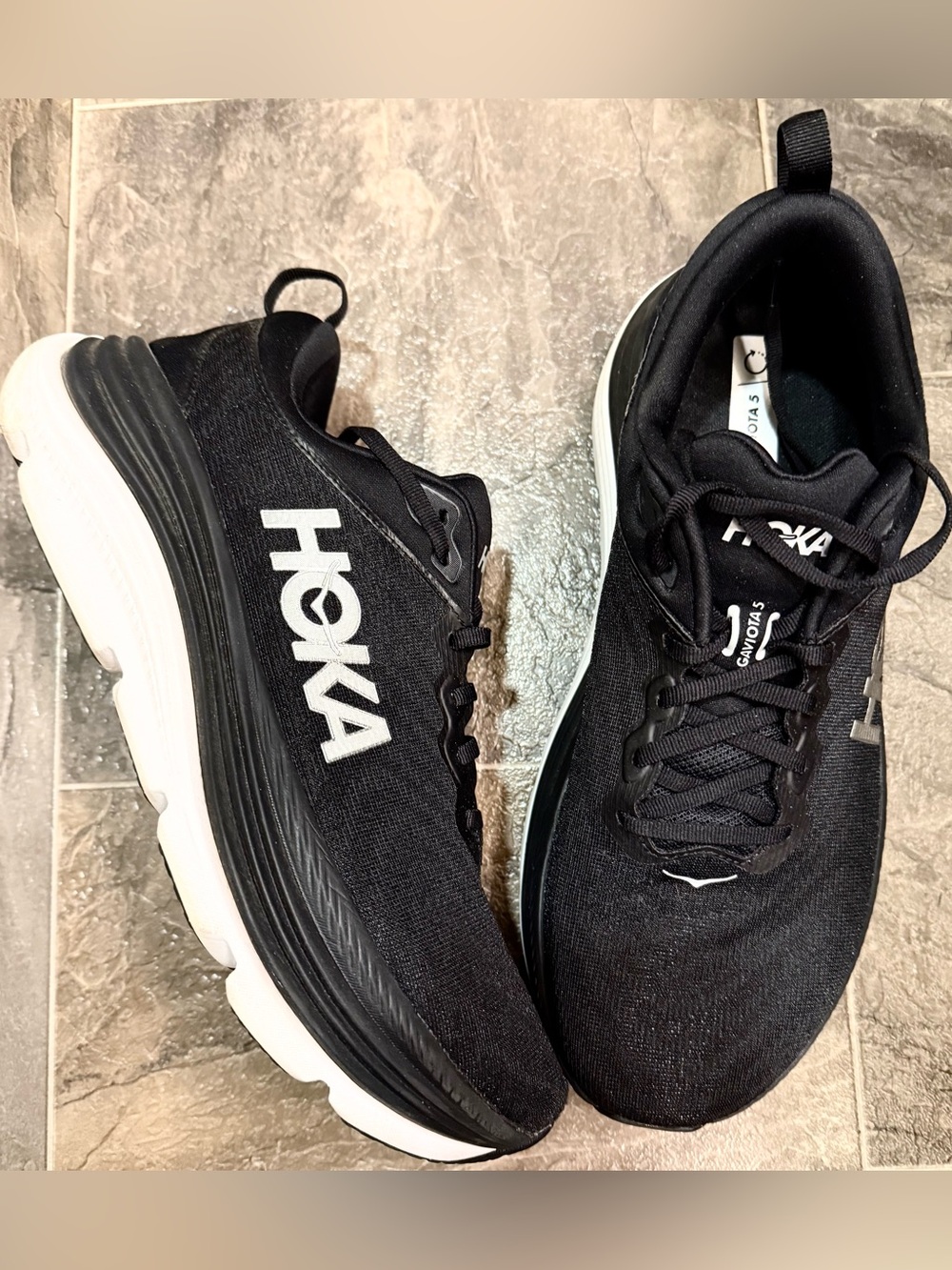 HOKA Gaviota 5 Women’s 12B Black White Stability Running Walking Shoes
